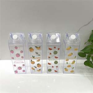 Portable Square Milk Carton Box Bottle Reusable Coffee Cup Clear <b>Plastic</b> Tumbler Direct <b>Drinking</b> Leak-Proof Dishwasher Safe - Product Image 3