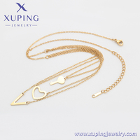 Xuping – bijoux à Double chaîne superposée en forme de cœur, pendentif en V sous-titre, bijoux à breloques en or 14K, collier neutre