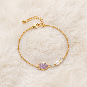 Wholesale Oval Raw Amethyst <b>Pearl</b> Gold Plated Stainless Steel Thin Chain <b>Bracelet</b> Romantic <b>Women</b> Daily Wear Jewelry Customizable - Product Image 3