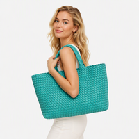 Sac fourre-tout tissé Mahjong en cuir PU, grande capacité, avec pochette zippée assortie pour femme, idéal pour les voyages et le shopping