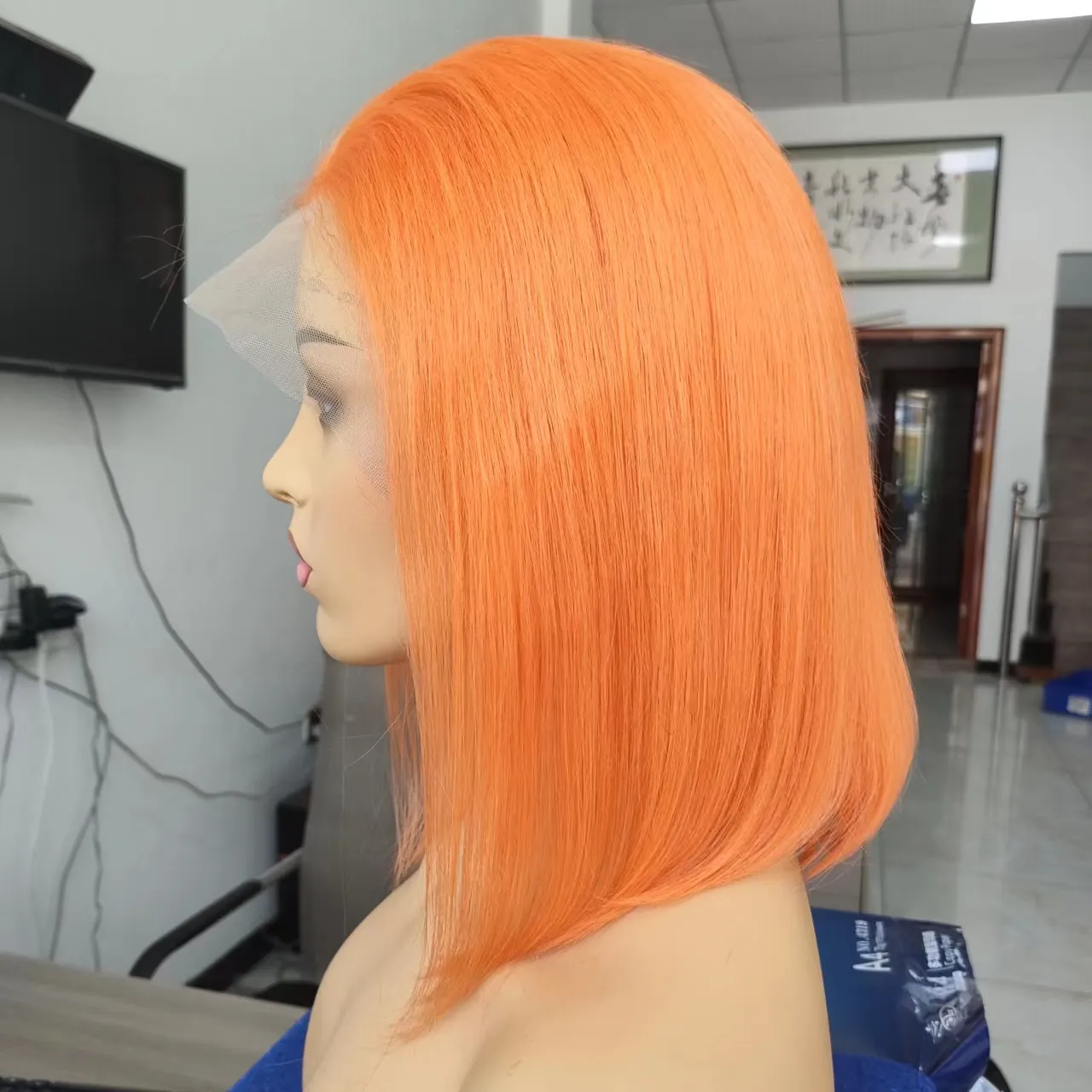 Amara Raw Hair Latest Orange Pink Purple Cut Bob Frente Perucas Ginger Hair Bundles Ginger Bob perucas cabelo humano frente de renda