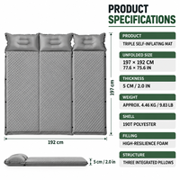 Matelas de camping auto-gonflant pliable pour 3 personnes avec oreiller, grand tapis de couchage 3cm 5cm, matelas gonflable d'extérieur