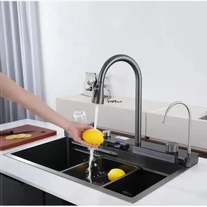 <span class=keywords><strong>AMAXO</strong></span> Évier de cuisine en acier inoxydable 304 anti-rayures Évier de cuisine à fente unique multifonction avec cascade et lave-gobelet - Product Image 2