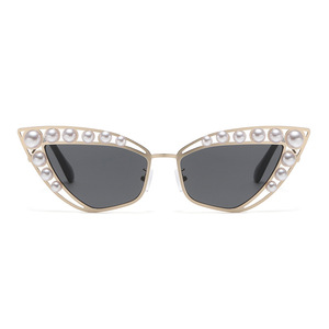 Jamie 888 Women's Gold Metal Cat Eye Sunglasses With Pearl Frame UV400 Protection For Travel And Street Style - Product Image 5