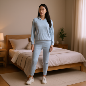 Tc353 Set da Notte per Donna in Maglia, con Cappuccio e Maniche Lunghe, Tinta Unita, Morbido Cotone Elasticizzato e Fibra di Bambù, Casual Autunnale - Product Image 2