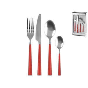 ชุดช้อนส้อมสแตนเลสพร้อมด้ามจับสีแดง ชุดอาหาร 24 ชิ้น สำหรับใช้ในครัว - Product Image 1