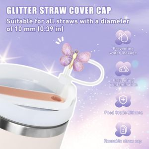 Cubiertas de Pajita con Brillantina de Mariposa, Adornos de Pajita Brillantes para Vasos Stanley <span class=keywords><strong>Quencher</strong></span> de 30oz y 40oz, Accesorios de Silicona Reutilizables de 10mm - Product Image 2