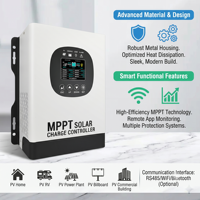 Contrôleur de charge solaire MPPT industriel 120A 96V avec suivi de 99%, protection contre les courts-circuits et les surcharges, RS485, WiFi, Bluetooth pour carport