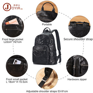 Joyir Leather <b>Backpack</b> <b>20L</b> Black Large Capacity Interior Zipper Pocket Men's <b>Backpack</b> - Product Image 3