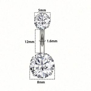 Gaby Basic Certifié ASTM Acier inoxydable 316L Zircon taille brillant à quatre griffes Plaqué argent Sans nickel Sans plomb 14G 1,6 mm - Product Image 3