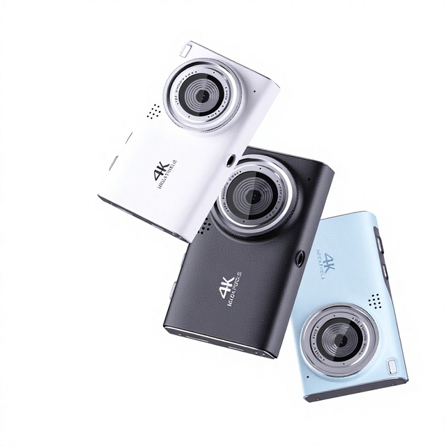 CAM-12 4K Point & Shoot Digital Camera With CMOS Sensor And Micro SD Support In White Black And Blue Colors