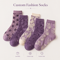 Chaussettes en coton pour femmes, motif floral jacquard 3D en relief, style décontracté, OEM/ODM, motif paisley rose