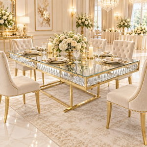 Premium <b>Gold</b> Stainless Steel Banquet <b>Table</b> <b>Mirror</b> Glass Top Crystal Trim Open Base Wedding Event Wholesale Supplier - Product Image 4