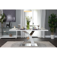 Table à manger moderne de luxe en marbre avec base en acier inoxydable pour villas