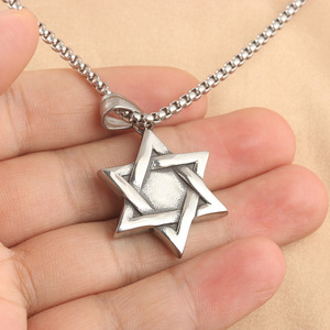 Pendentif étoile à six branches en acier inoxydable avec design croix, collier unisexe, bijoux géométriques tendance 231036 - Product Image 2