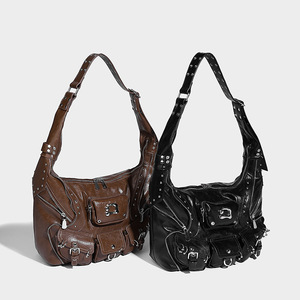 Sweet Cool Girl Fashion PU Zipper Large Capacity Handbag Versatile Single Shoulder Underarm Motorcycle Bag Heavy <b>Rivet</b> Tanjing - Product Image 2