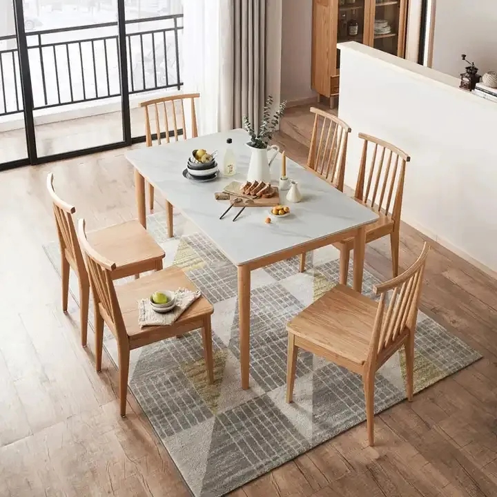 लिसी लक्जरी आधुनिक डाइनिंग रूम संगमरमर 4 6 सीटर डाइनिंग टेबल सेट ठोस रबर लकड़ी पैर डाइनिंग टेबल और कुर्सी B2r