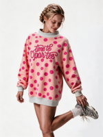 Sweat-shirt à col montant à pois pour femme, longueur allongée, avec logo brodé personnalisé, pull ras du cou