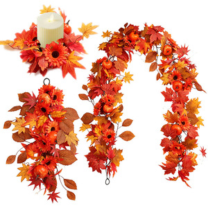 Guirlande artificielle de feuilles d'érable, de citrouilles et de fleurs pour la décoration murale intérieure de la fête de la récolte de Thanksgiving, 6 pieds - Product Image 1