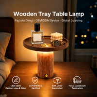 Lampe de table en bois massif avec logo personnalisé, plateau de rangement, gradation progressive, lumière LED rechargeable sans fil pour hôtel, café