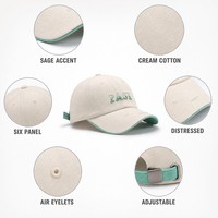 Casquette de baseball en coton six panneaux, visière pré-courbée, effet vieilli, unisexe, style urbain, réglable, tendance