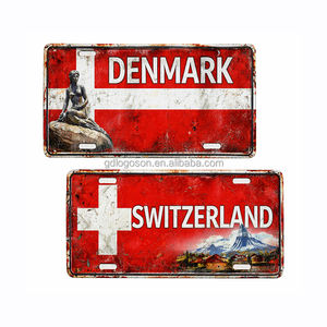 Targa <span class=keywords><strong>Vintage</strong></span> Danimarca, Insegna Retrò in Alluminio, Targa Rustica con Bandiera Svizzera, Souvenir in Metallo per Decorazione e Regalo da Viaggio - Product Image 1