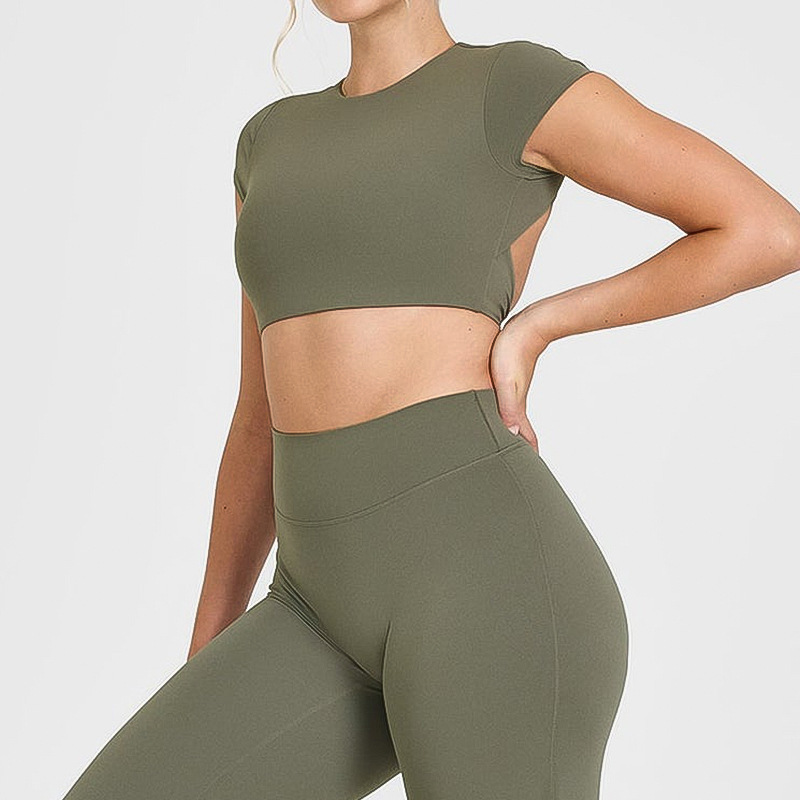 YanRuo Sporty Short-sleeved Women's Slim-fitting Breathable Quick-Dry Four-Way Stretch Yoga Sportswear Crew Neck Top