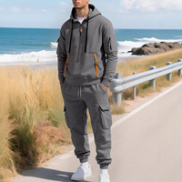 Sudadera con capucha de forro polar personalizada para hombre, estilo urbano, con cremallera de diamantes de imitación, multibolsillos, chándal utilitario, 100% poliéster, otoño