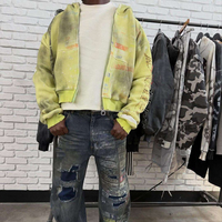Sweat à capuche zippé personnalisé style streetwear vintage en tricot gaufré, impression DTG, molleton bouclette, motif bande dessinée, effet délavé et vieilli