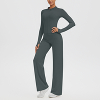Ensemble de sport pour femmes avec veste à col montant zippée à manches longues et pantalon évasé taille haute, tenue 2 pièces, vêtements de yoga doux, 7 couleurs