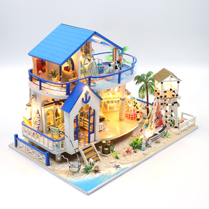 Hongda 13844 légende de <span class=keywords><strong>la</strong></span> mer bleue bleu bricolage <span class=keywords><strong>maison</strong></span> de poupée Miniature <span class=keywords><strong>maison</strong></span> de poupées en bois avec lumière - Product Image 4
