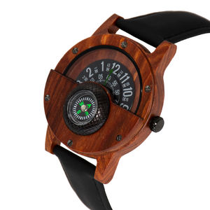 <span class=keywords><strong>Orologio</strong></span> in Legno con Funzione Bussola, Logo Personalizzabile, Colore Rosso Legno, con Cinturino in Pelle di Qualità - Product Image 2