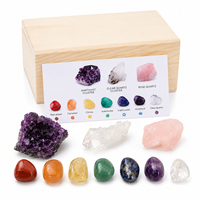 Coffret Cadeau de Cristaux 7 Chakras en Améthyste Naturelle avec Boîte en Bois – Spécimen Minéral pour Enfants