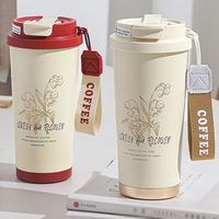Bouteille d'eau personnalisée de 500ml en acier inoxydable avec fleur d'orchidée, cadeau de luxe pour dame élégante, tasse à café avec paille et poignée