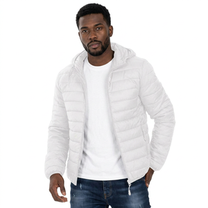 <b>Men's</b> White Hooded Puffer <b>Jacket</b> <b>Lightweight</b> Windproof Casual Winter Regular Fit Polyester Material Zipper Closure - Product Image 1