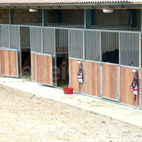 Panneau frontal de box à chevaux QIQIAN de luxe à toit plat, cadre en acier thermolaqué, remplissage en bois et bambou, panneau modulaire pour écurie
