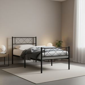 Base de Cama Doble Metálica, Acero con Recubrimiento en Polvo Negro, Diseño Industrial, Muebles de Dormitorio, Base de Cama Resistente - Product Image 2