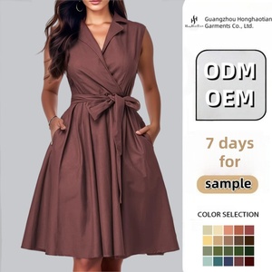 Venta caliente Color sólido verano elegante señoras Oficina vestido profesional mujeres Formal <span class=keywords><strong>trabajo</strong></span> sin mangas con cinturón una línea vestidos de carrera - Product Image 2