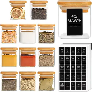 4oz 6oz Airtight Square Spice Containers Glass Spice Jars with Bamboo Lid