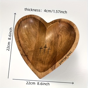 Heart Shaped <b>Wooden</b> Prayer Bowl With Cross Engraving Wedding Gift Boxed Set - Product Image 2