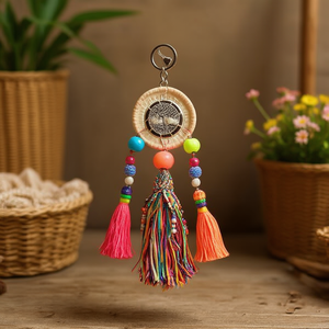 Llavero de estilo étnico con borla y colgante de cuentas coloridas para decorar bolsos o puertas - Product Image 2