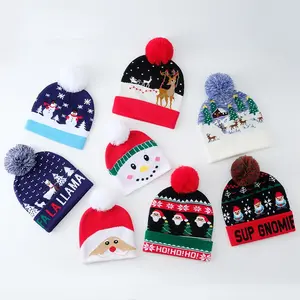 Милые вязаные шапки с Санта Клаусом детская вязаная крючком шапка с помпоном для мальчиков и девочек Рождественская Красная Вязаная шапка для детей зимняя шапка