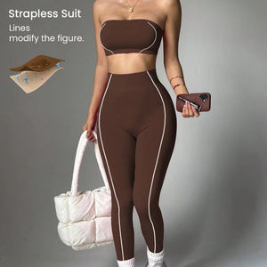 Viviblook Z0123ST01 Ensemble de yoga pour femmes, pantalon long, haut sans bretelles, ensemble 2 pièces, survêtement pour femmes, ensemble de course à pied - Product Image 1