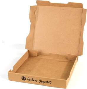 Hypafol Pizza Doos 100 Stuks 28x28x4cm Extra Ventilatiegaten Verfijnde Vouwbaar Voedselveilig Gerecycled Karton Bruin Verschillende Maten - Product Image 3