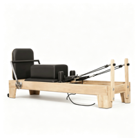Pilates Reformer avec cadre en bois, barre de repose-pieds réglable, résistance à ressort robuste, pour salle de sport à domicile et studio de fitness