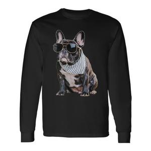 T-shirt à manches longues pour bouledogue français avec lunettes de soleil et bandana pour les amoureux des chiens - Product Image 1