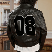 Blouson Bomber Vintage Streetwear Hiver Imperméable en Similicuir Écologique avec Logo Brodé en Chenille Personnalisé et Patchwork