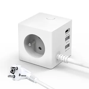 White Desktop power strip Power Cube with 1 Outlets 3 USB Ports Travel Power Strip Universal travel adapter