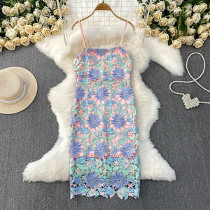 Elegante abito a canotta in pizzo traforato <span class=keywords><strong>da</strong></span> <span class=keywords><strong>donna</strong></span> a vita alta Slim Fit abito lungo lungo abito <span class=keywords><strong>da</strong></span> sposa per le vacanze - Product Image 1