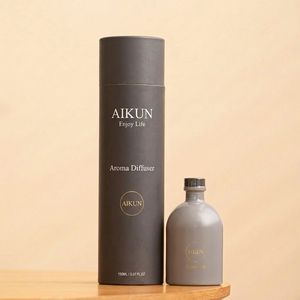 Aikun MOQ30pcs Matte Gray 150ml Round Glass Bottle Tube Box Foil Logo Custom Lasting Scent Aroma <b>Reed</b> <b>Diffuser</b> Set <b>for</b> Online - Product Image 1